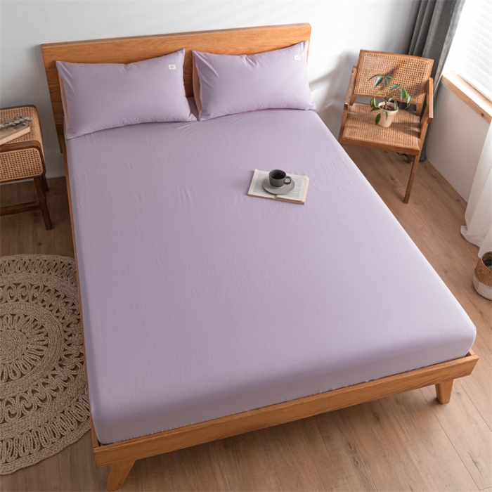 91家纺网 家纺一手货源 找家纺 蓝巢 2022新款全棉色织水洗棉单床笠 浅紫