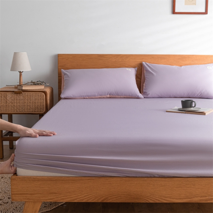 91家纺网 家纺一手货源 找家纺 蓝巢 2022新款全棉色织水洗棉单床笠 浅紫