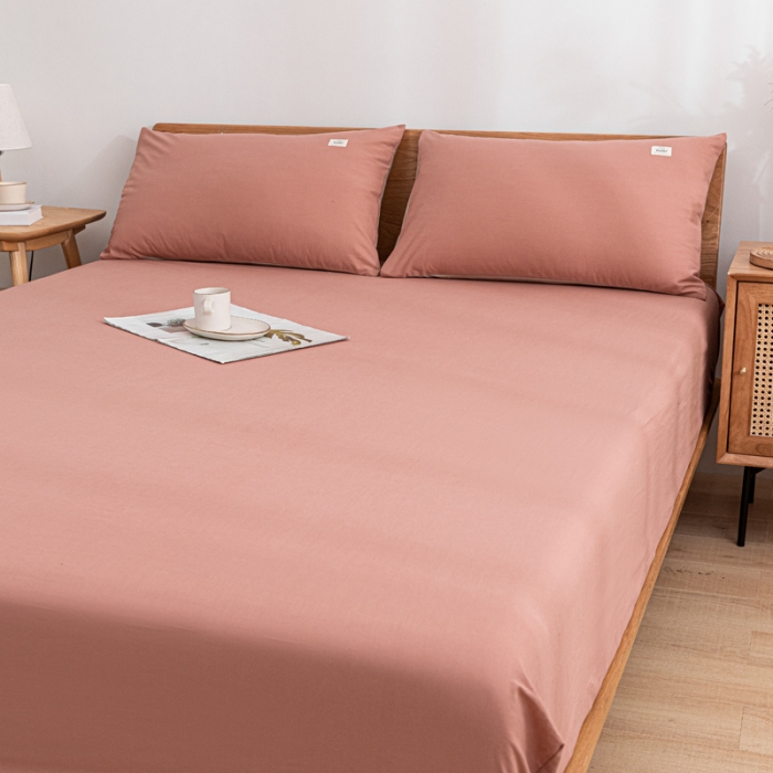 91家纺网 家纺一手货源 找家纺 蓝巢 2022新款全棉色织水洗棉单床笠 珊瑚红