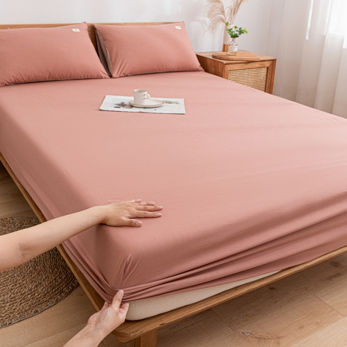 91家纺网 家纺一手货源 找家纺 蓝巢 2022新款全棉色织水洗棉单床笠 珊瑚红