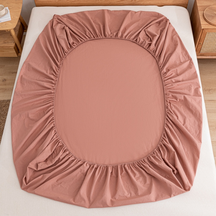 91家纺网 家纺一手货源 找家纺 蓝巢 2022新款全棉色织水洗棉单床笠 珊瑚红