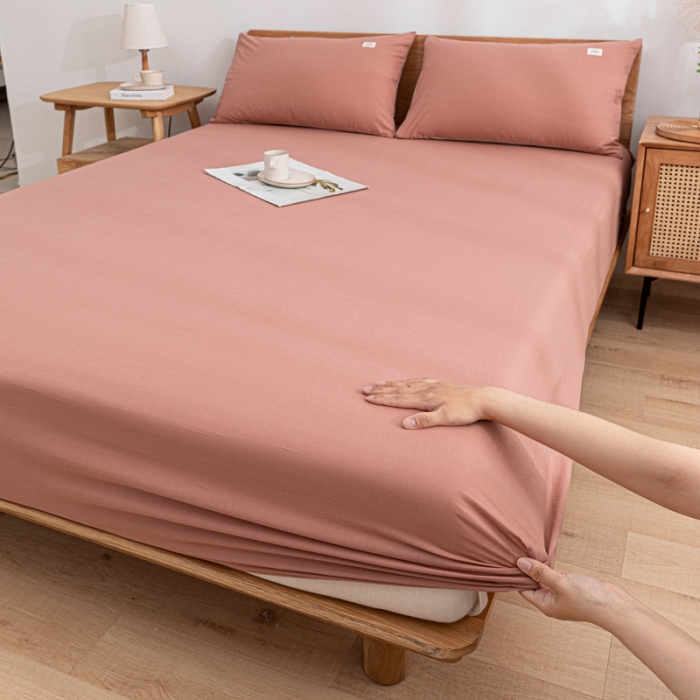 91家纺网 家纺一手货源 找家纺 蓝巢 2022新款全棉色织水洗棉单床笠 珊瑚红