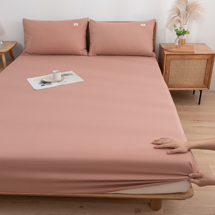 91家纺网 家纺一手货源 找家纺 蓝巢 2022新款全棉色织水洗棉单床笠 珊瑚红