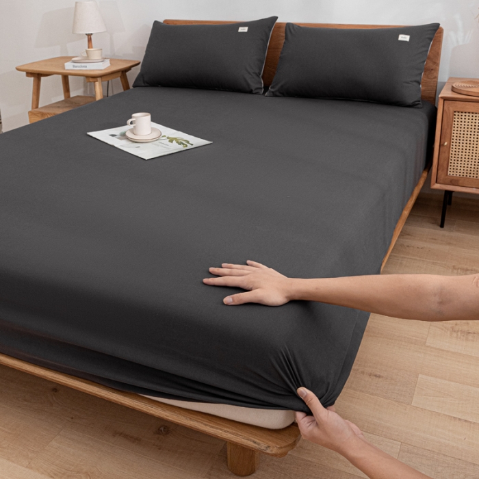 91家纺网 家纺一手货源 找家纺 蓝巢 2022新款全棉色织水洗棉单床笠 深灰