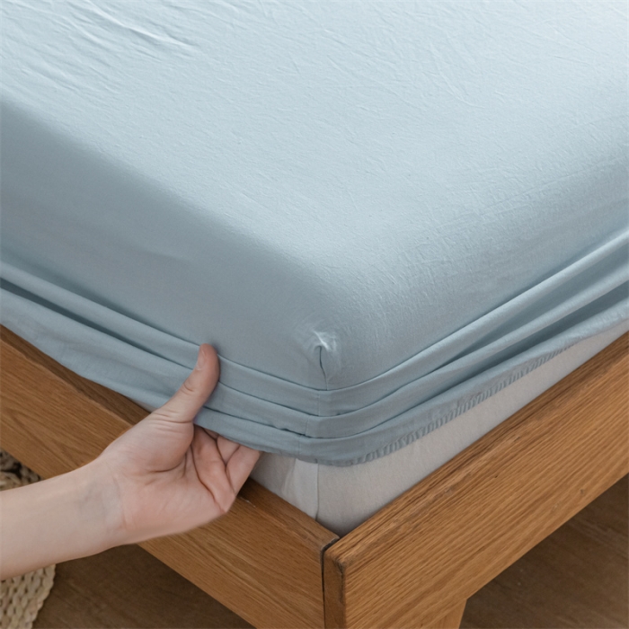 91家纺网 家纺一手货源 找家纺 蓝巢 2022新款全棉色织水洗棉单床笠 天空蓝