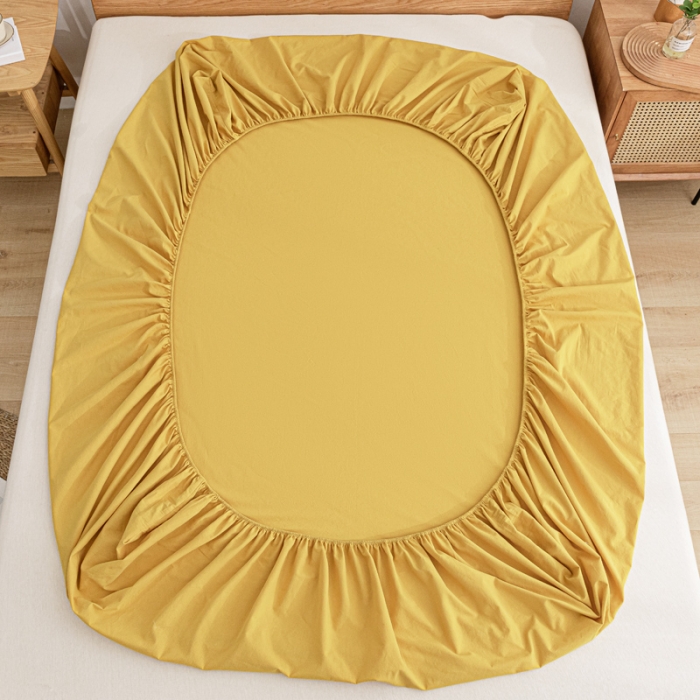 91家纺网 家纺一手货源 找家纺 蓝巢 2022新款全棉色织水洗棉单床笠 杏黄