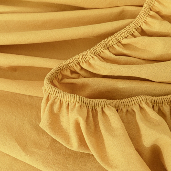 91家纺网 家纺一手货源 找家纺 蓝巢 2022新款全棉色织水洗棉单床笠 杏黄