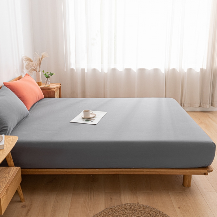 91家纺网 家纺一手货源 找家纺 蓝巢 2022新款全棉色织水洗棉单床笠 紫灰