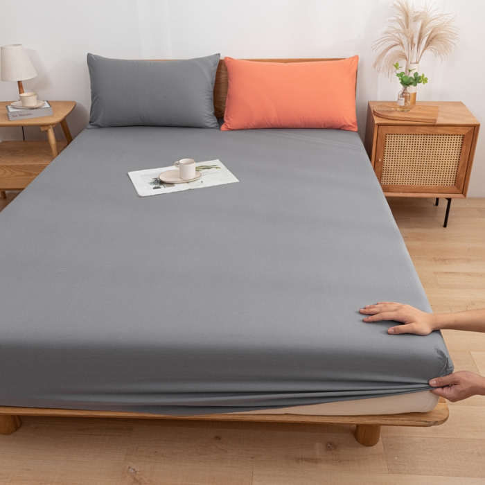 91家纺网 家纺一手货源 找家纺 蓝巢 2022新款全棉色织水洗棉单床笠 紫灰