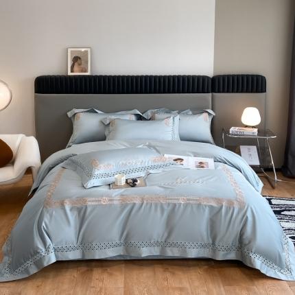 91家纺网 家纺一手货源 找家纺 总高大尚2022新款全棉贡缎刺绣居家系列四件套梵洛卡