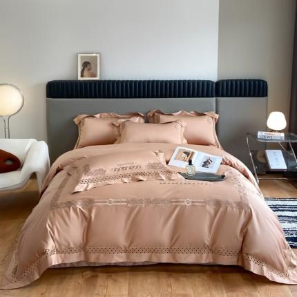 91家纺网 家纺一手货源 找家纺 高大尚2022新款全棉贡缎刺绣居家四件套梵洛卡香槟金