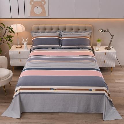 91家纺网 家纺一手货源 找家纺 润淳家居 2025新款全棉老粗布床单三件套 条致-粉