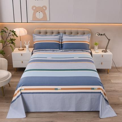 91家纺网 家纺一手货源 找家纺 润淳家居 2025新款全棉老粗布床单三件套 条致-蓝