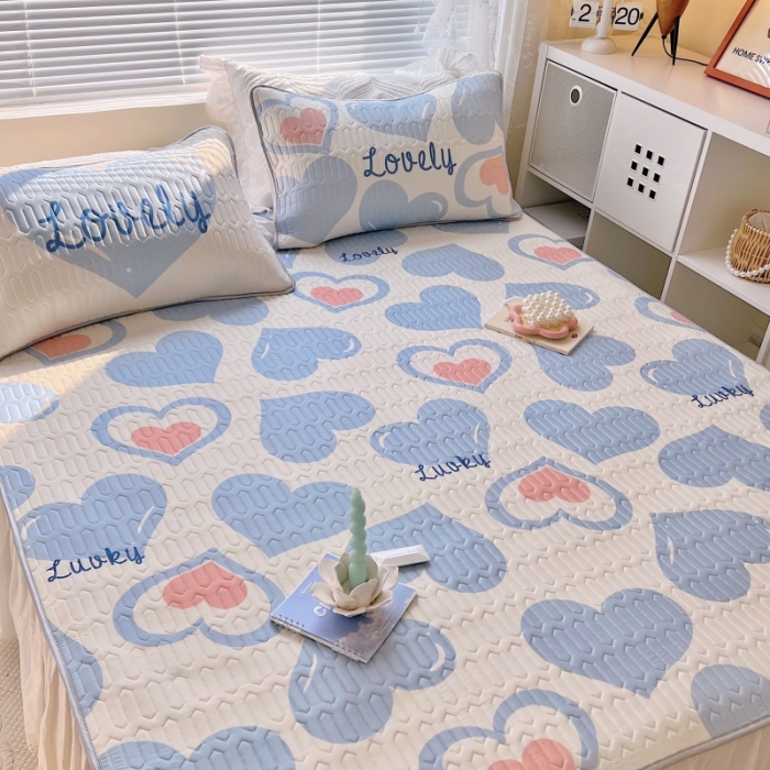 91家纺网 家纺一手货源 找家纺 顾里家纺 2022新款韩系ins印花凉感软席凉席-场景一 涂鸦蓝心