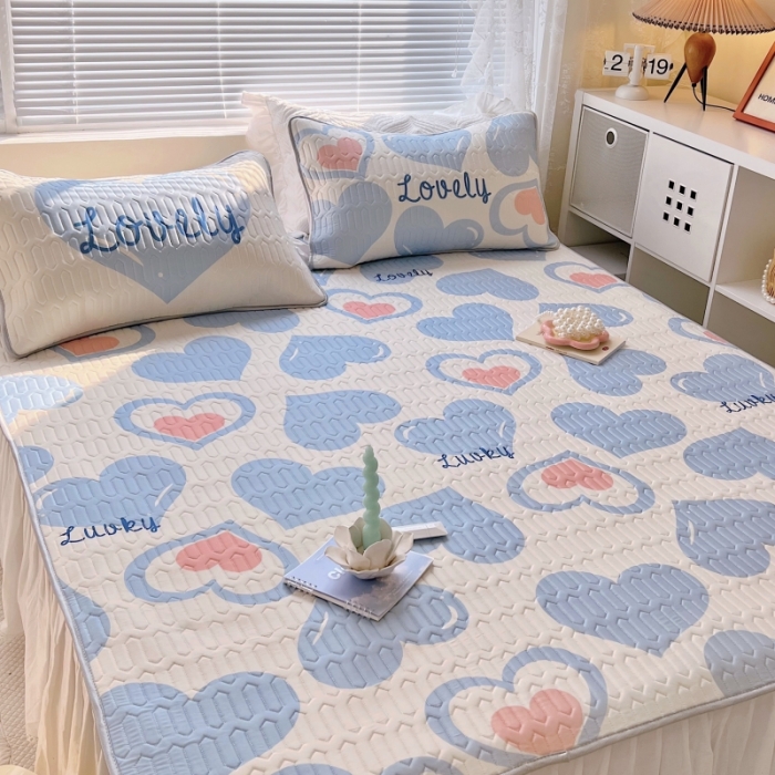 91家纺网 家纺一手货源 找家纺 顾里家纺 2022新款韩系ins印花凉感软席凉席-场景一 涂鸦蓝心