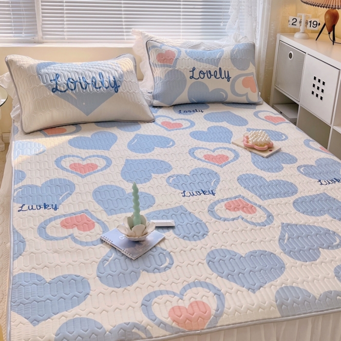 91家纺网 家纺一手货源 找家纺 顾里家纺 2022新款韩系ins印花凉感软席凉席-场景一 涂鸦蓝心