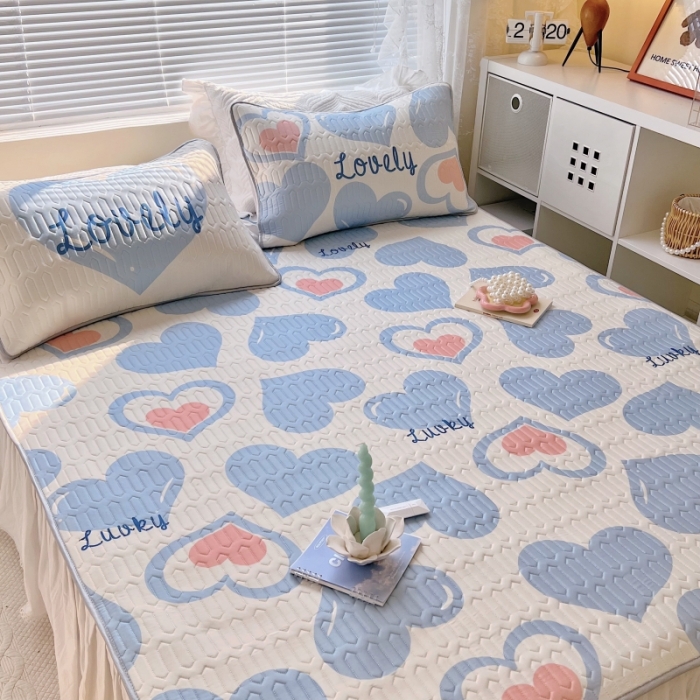 91家纺网 家纺一手货源 找家纺 顾里家纺 2022新款韩系ins印花凉感软席凉席-场景一 涂鸦蓝心