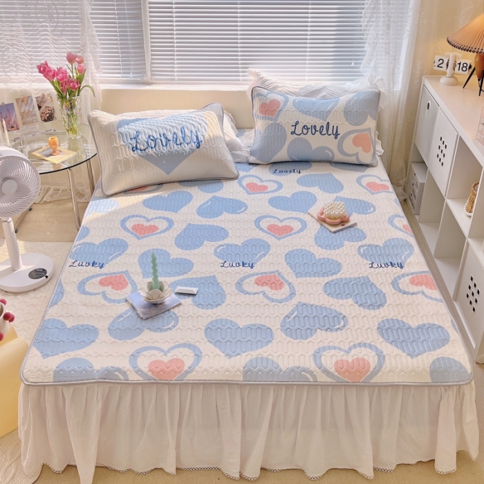 91家纺网 家纺一手货源 找家纺 顾里家纺 2022新款韩系ins印花凉感软席凉席-场景一 涂鸦蓝心