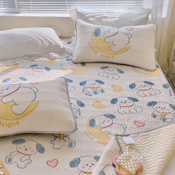 91家纺网 家纺一手货源 找家纺 顾里家纺 2022新款韩系ins印花凉感软席凉席-场景一 晚安小狗