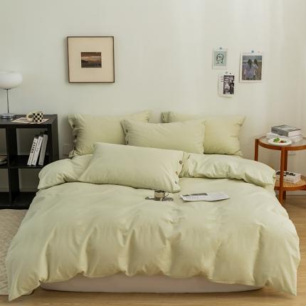 91家纺网 家纺一手货源 找家纺 简宜家居 2022新款纯色水洗棉纽扣款四件套 慕晴 -浅豆绿