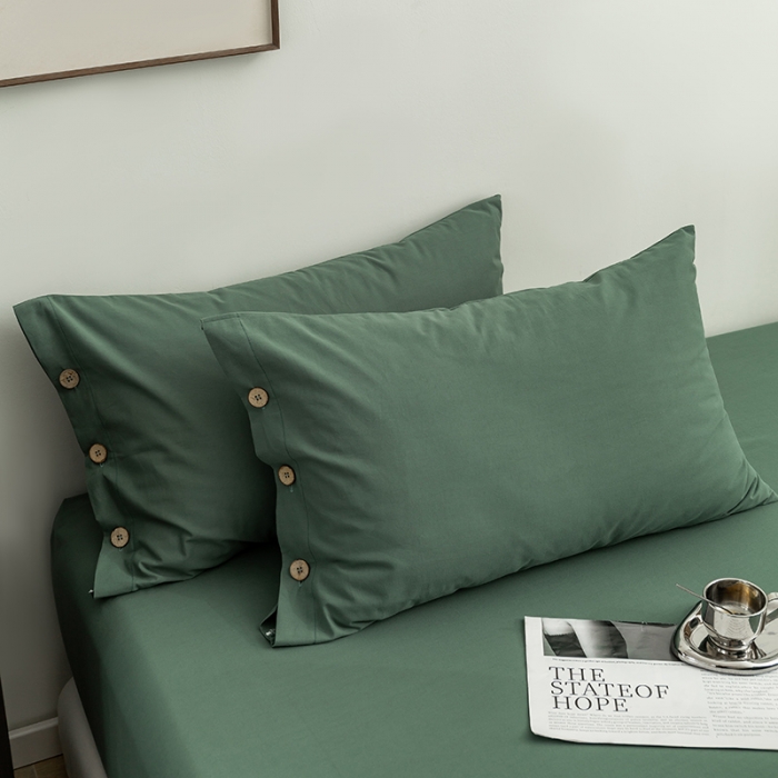 91家纺网 家纺一手货源 找家纺 简宜家居 2022新款纯色水洗棉纽扣款四件套 慕晴-墨绿