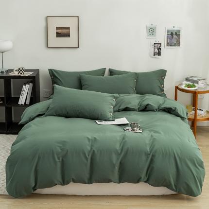 91家纺网 家纺一手货源 找家纺 简宜家居 2022新款纯色水洗棉纽扣款四件套 慕晴-墨绿