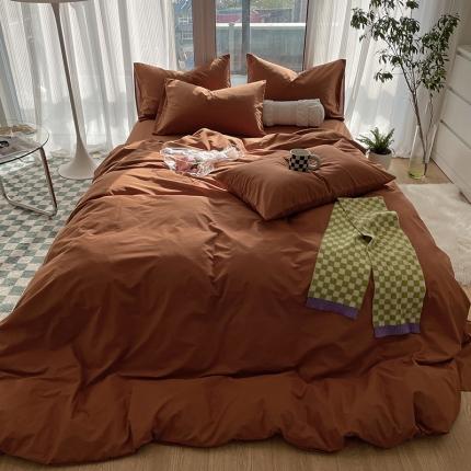 91家纺网 家纺一手货源 找家纺 千朵 2022新款全棉水洗棉四件套 琥珀棕