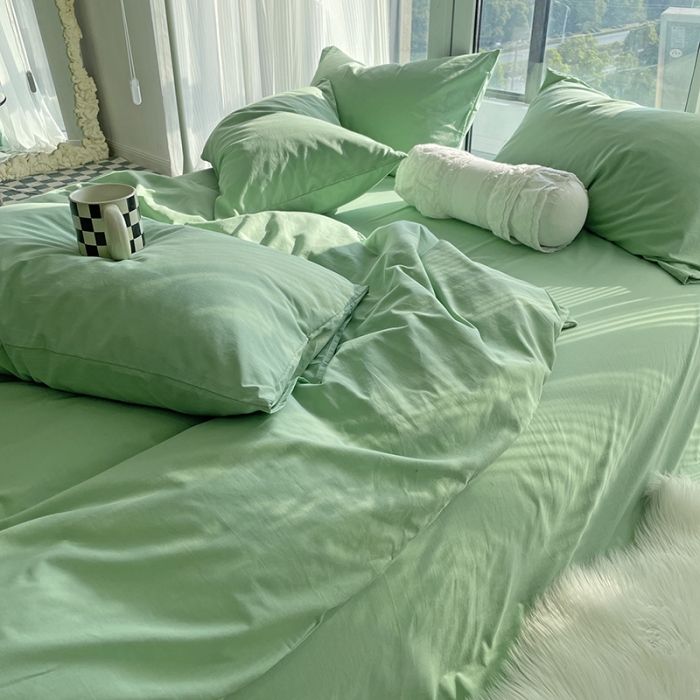 91家纺网 家纺一手货源 找家纺 千朵 2022新款全棉水洗棉四件套 垂柳绿