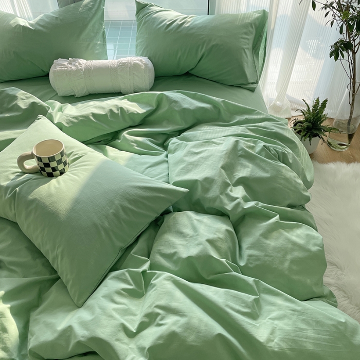 91家纺网 家纺一手货源 找家纺 千朵 2022新款全棉水洗棉四件套 垂柳绿