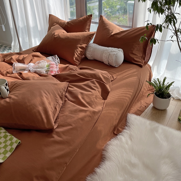 91家纺网 家纺一手货源 找家纺 千朵 2022新款全棉水洗棉四件套 琥珀棕