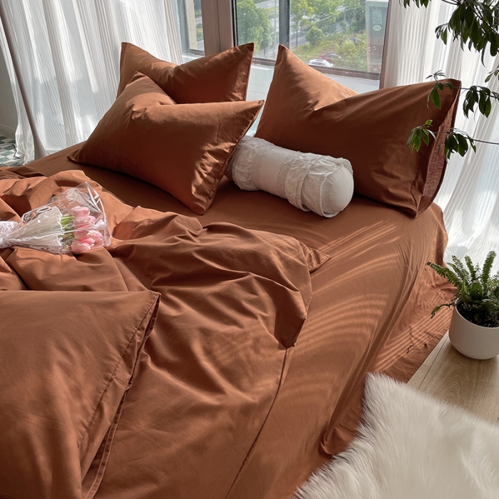 91家纺网 家纺一手货源 找家纺 千朵 2022新款全棉水洗棉四件套 琥珀棕