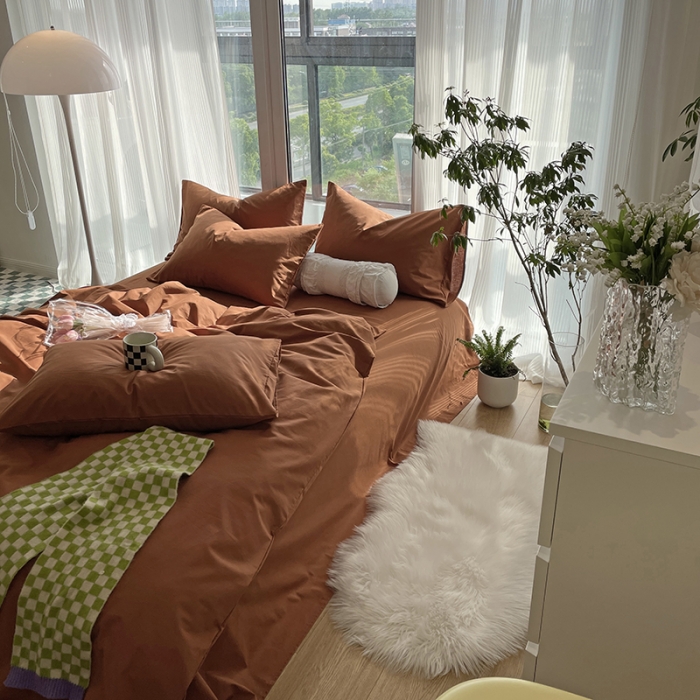 91家纺网 家纺一手货源 找家纺 千朵 2022新款全棉水洗棉四件套 琥珀棕