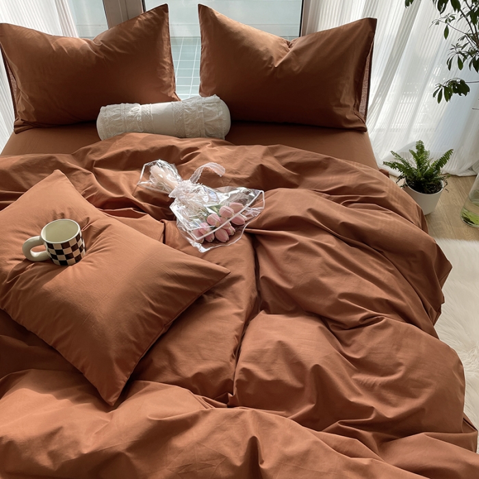 91家纺网 家纺一手货源 找家纺 千朵 2022新款全棉水洗棉四件套 琥珀棕