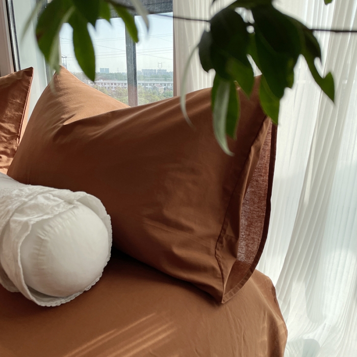 91家纺网 家纺一手货源 找家纺 千朵 2022新款全棉水洗棉四件套 琥珀棕