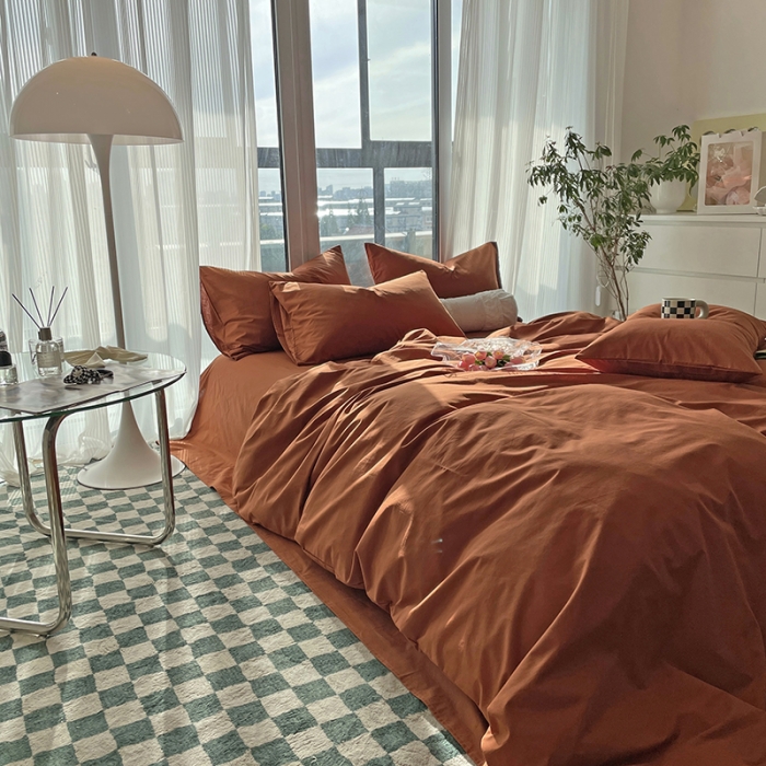 91家纺网 家纺一手货源 找家纺 千朵 2022新款全棉水洗棉四件套 琥珀棕