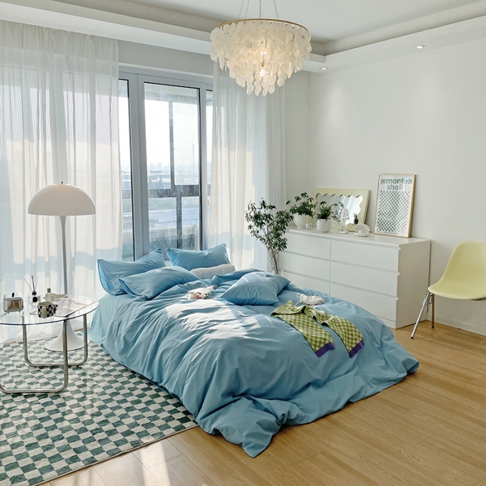 91家纺网 家纺一手货源 找家纺 千朵 2022新款全棉水洗棉四件套 潜水兰