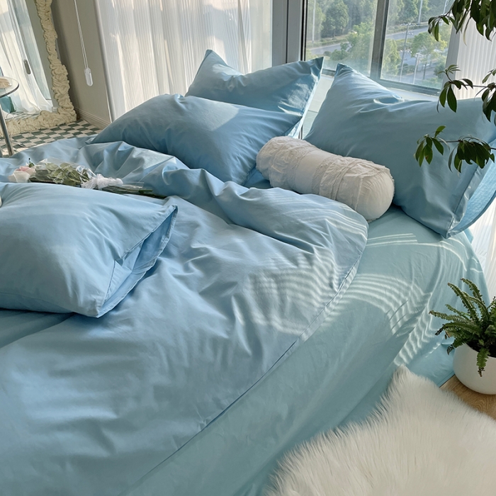 91家纺网 家纺一手货源 找家纺 千朵 2022新款全棉水洗棉四件套 潜水兰