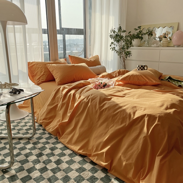 91家纺网 家纺一手货源 找家纺 千朵 2022新款全棉水洗棉四件套 云杉橙