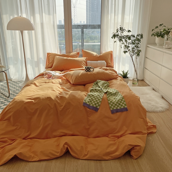 91家纺网 家纺一手货源 找家纺 千朵 2022新款全棉水洗棉四件套 云杉橙