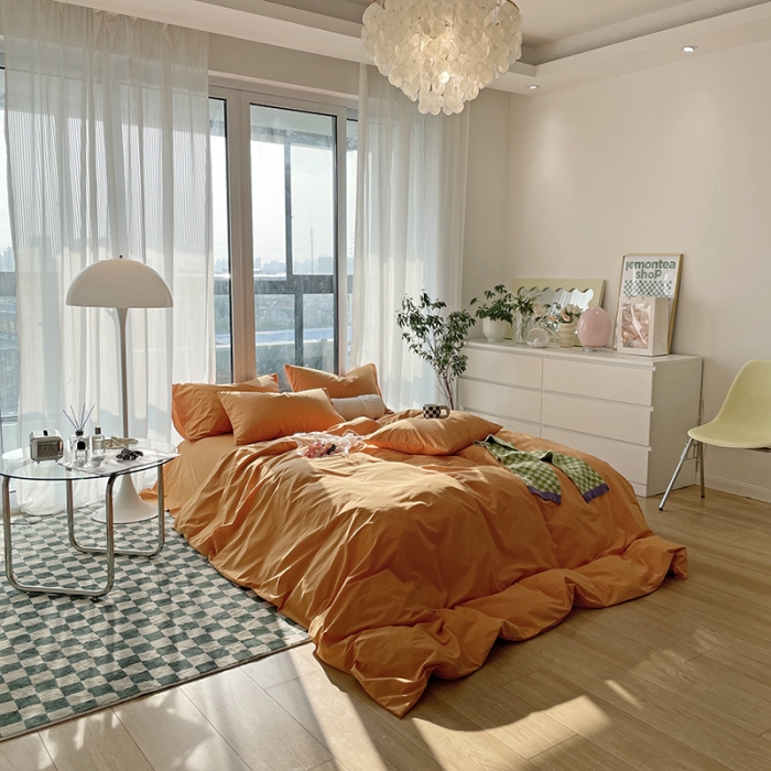 91家纺网 家纺一手货源 找家纺 千朵 2022新款全棉水洗棉四件套 云杉橙