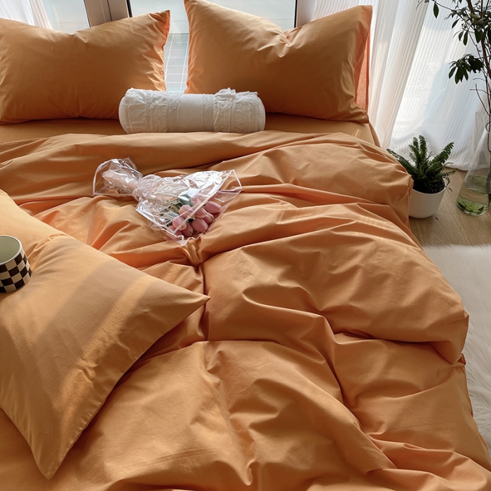 91家纺网 家纺一手货源 找家纺 千朵 2022新款全棉水洗棉四件套 云杉橙