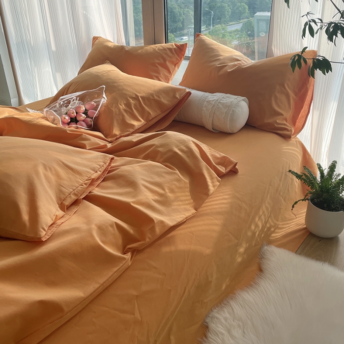 91家纺网 家纺一手货源 找家纺 千朵 2022新款全棉水洗棉四件套 云杉橙