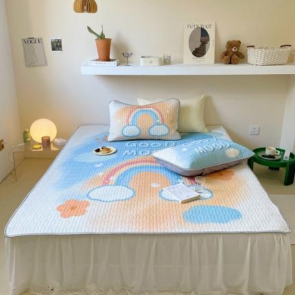 91家纺网 家纺一手货源 找家纺 顾里家纺 2022新款韩系凉感印花大版软席 奶油彩虹