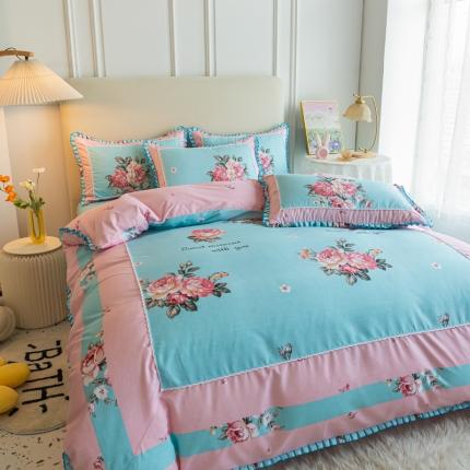 91家纺网 家纺一手货源 找家纺 皇谱 2024韩版欧彩棉四件套磨毛直播爆款专版花型浪漫花都