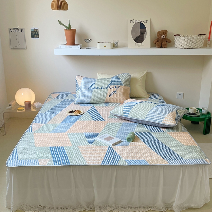 91家纺网 家纺一手货源 找家纺 顾里家纺 2022新款韩系凉感印花圆网软席 几何空间