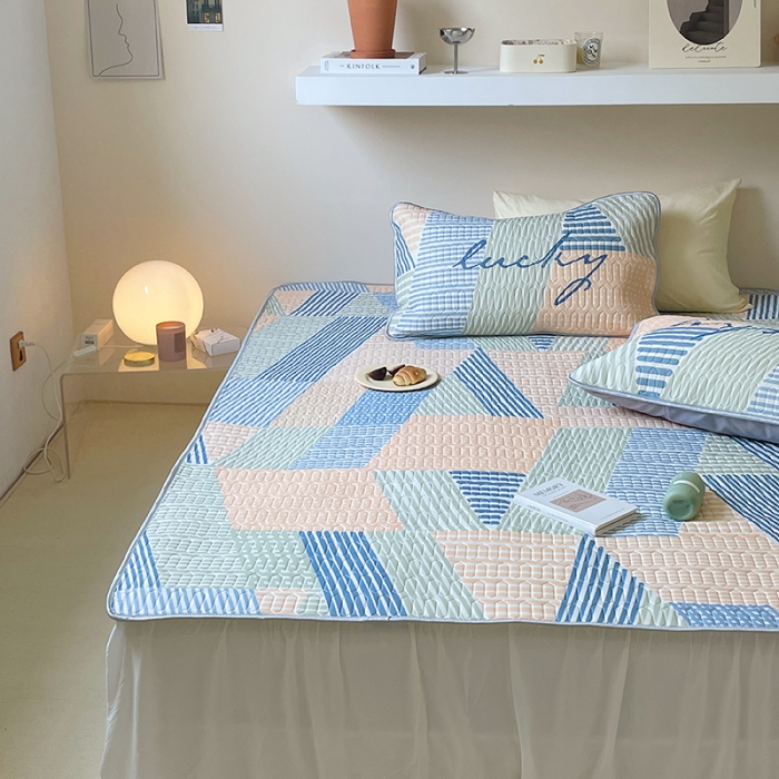 91家纺网 家纺一手货源 找家纺 顾里家纺 2022新款韩系凉感印花圆网软席 几何空间