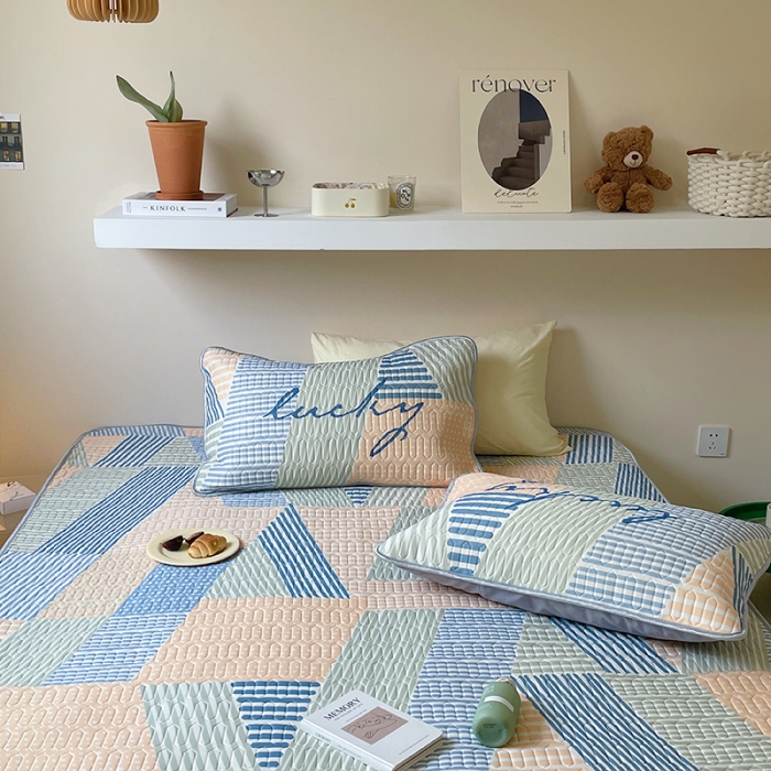 91家纺网 家纺一手货源 找家纺 顾里家纺 2022新款韩系凉感印花圆网软席 几何空间