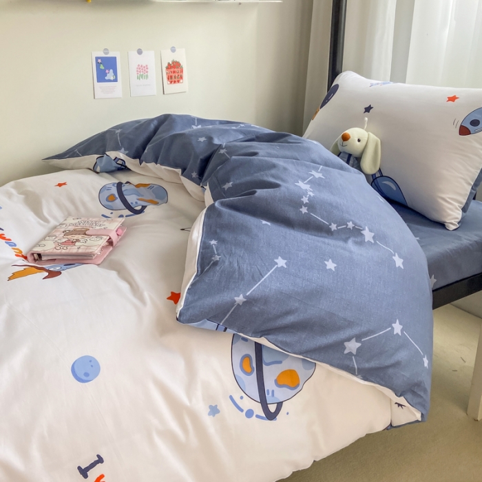 91家纺网 家纺一手货源 找家纺 吉象 2022新款全棉印花学生宿舍三件套 太空旅行