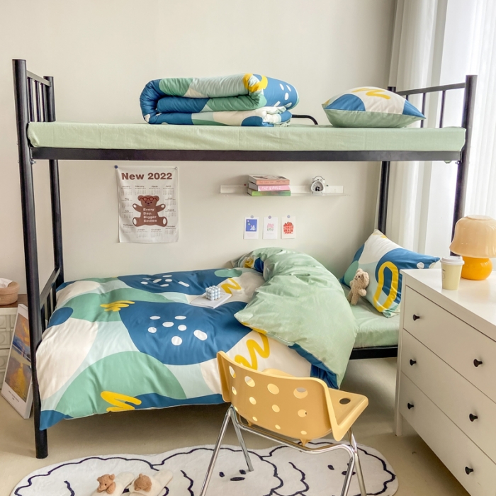 91家纺网 家纺一手货源 找家纺 吉象 2022新款全棉印花学生宿舍三件套 悉尼绿