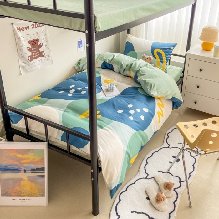 91家纺网 家纺一手货源 找家纺 吉象 2022新款全棉印花学生宿舍三件套 悉尼绿